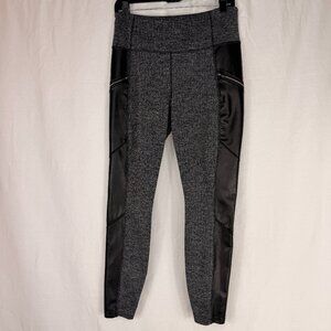 Athleta Women's 2 Tone Legging | Black & White with Black Vegan Leather | Medium